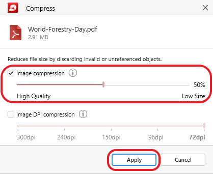 PDF Extra: PDF compression set to 50%